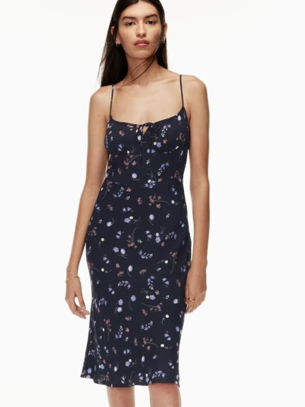 Aritzia Wilfred Bellow Gathered Bust Midi Dress Black Floral Size 2